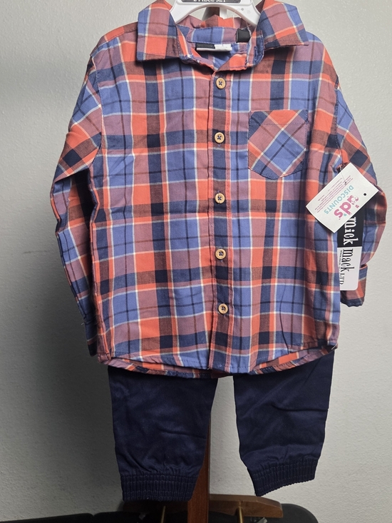 Mick Mack Other - Toddler Plaid Button-Up Shirt & Navy Jogger Set